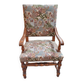 Fauteuil Louis XIII bois massif- Revêtement tissu