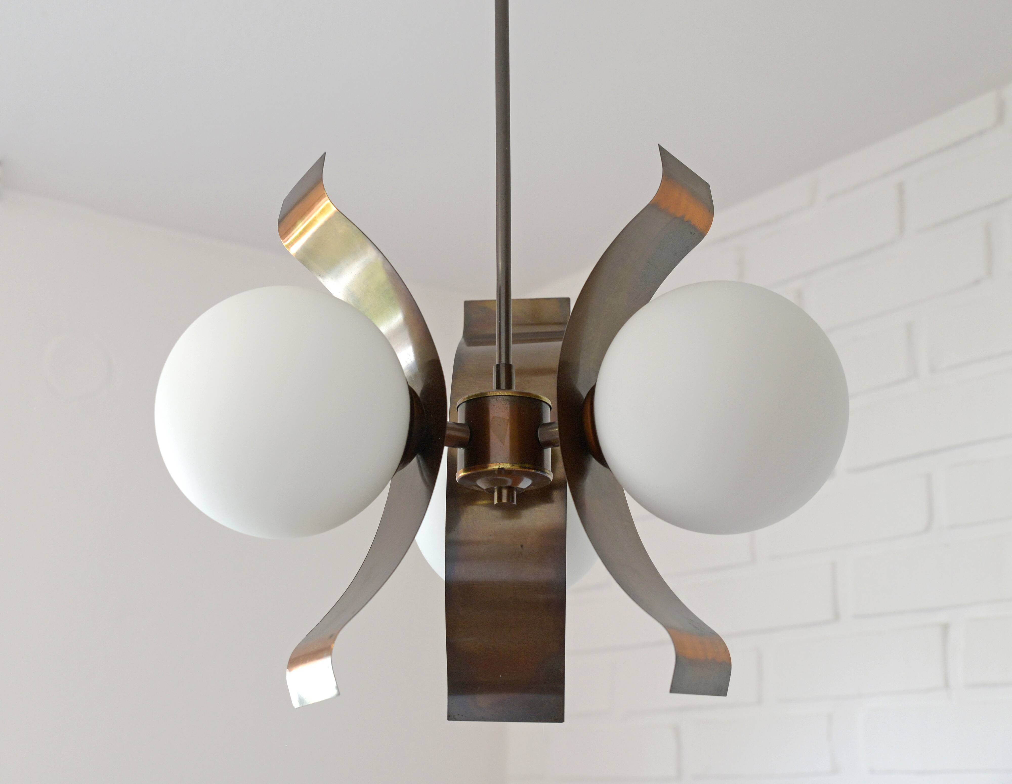 Vintage Pendant Light Yugoslavia 1970 Hanging Lamp Brutalist Copper Sputnik