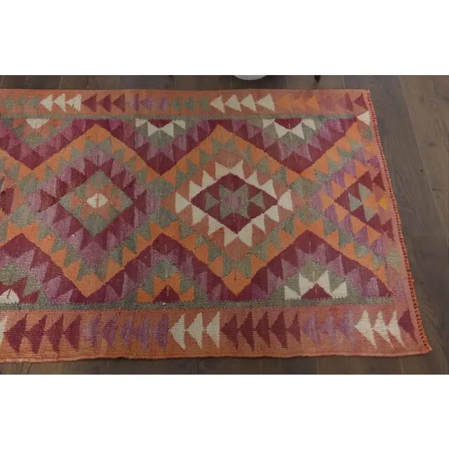 1970s Turkish Oushak Handmade Wool Cotton Pink Runner Rug 94x322