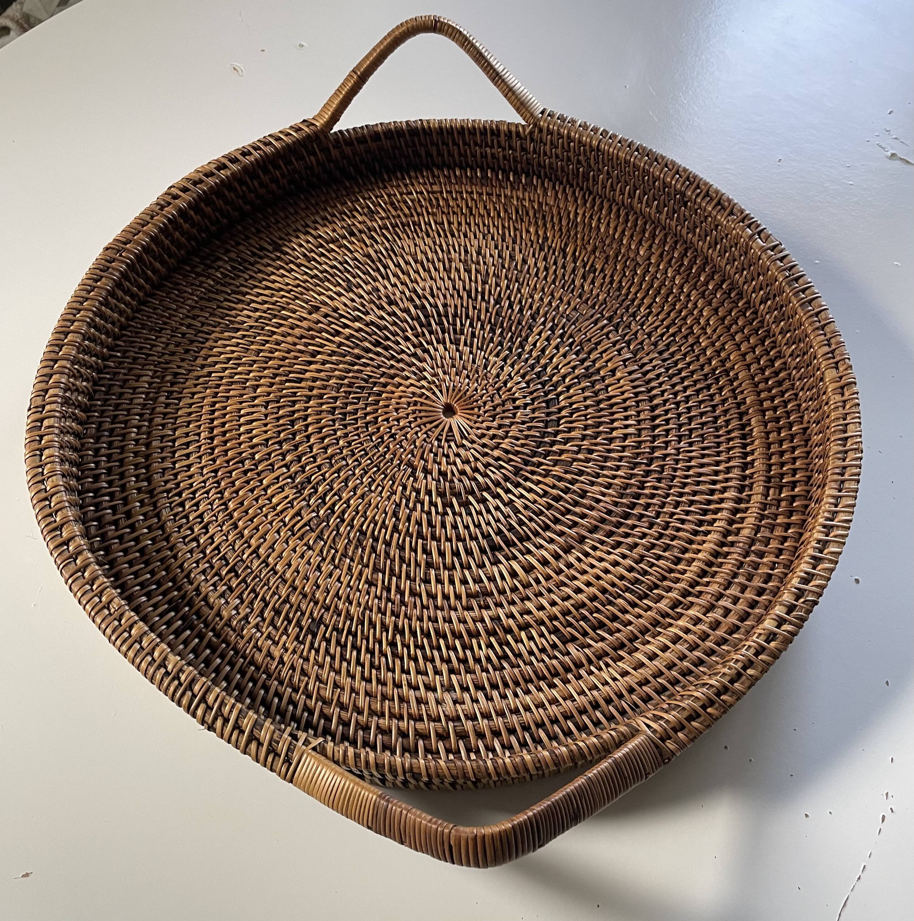 XXL woven rattan tray diameter 46 cm
