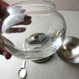 Old breakfast service, confectioner, sugar bowl, silver metal ball + glass