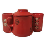 Teapot duo red ceramic asian black pattern with 2 cups