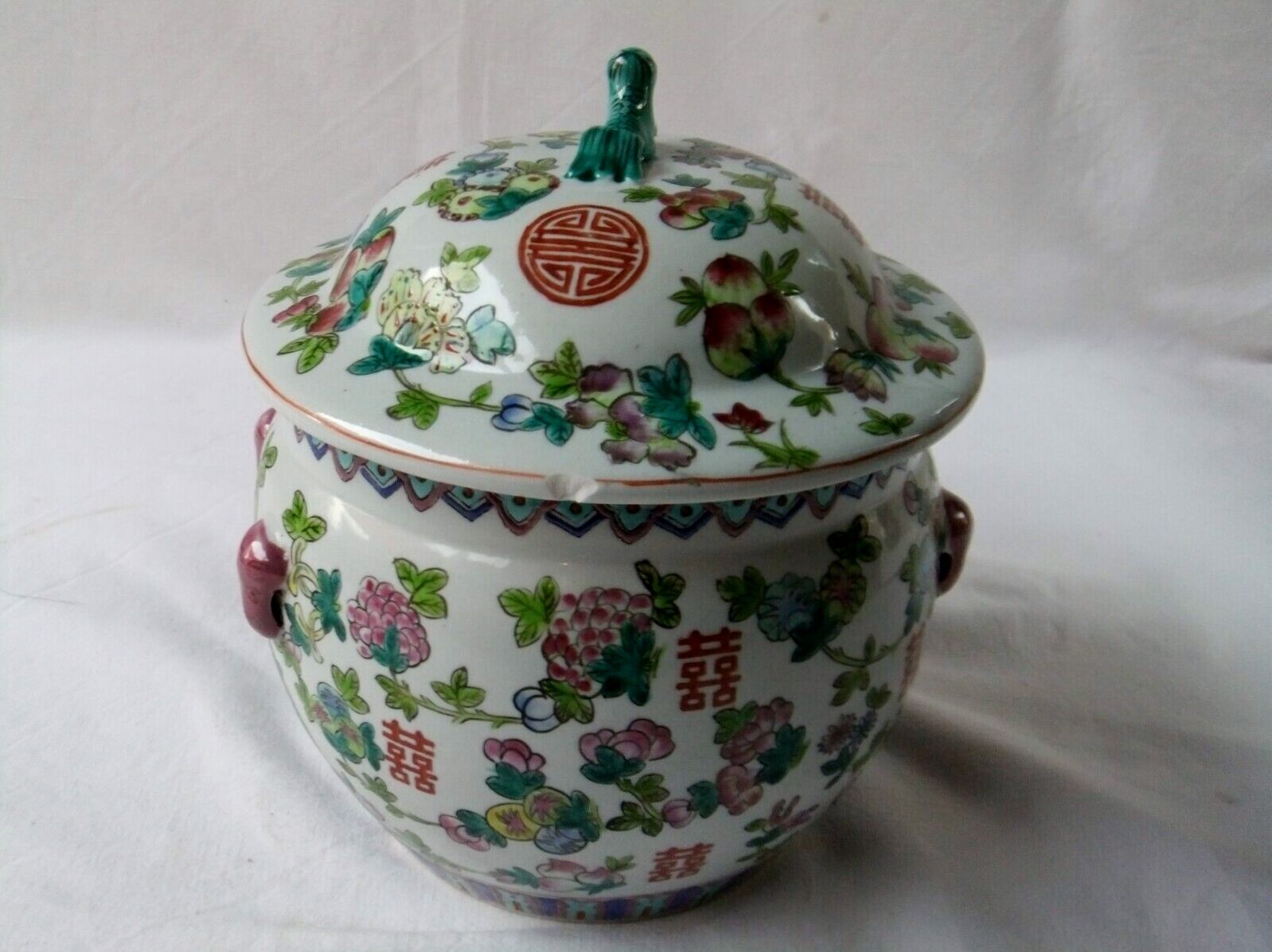 Covered pot with ginger porcelain canton polychrome