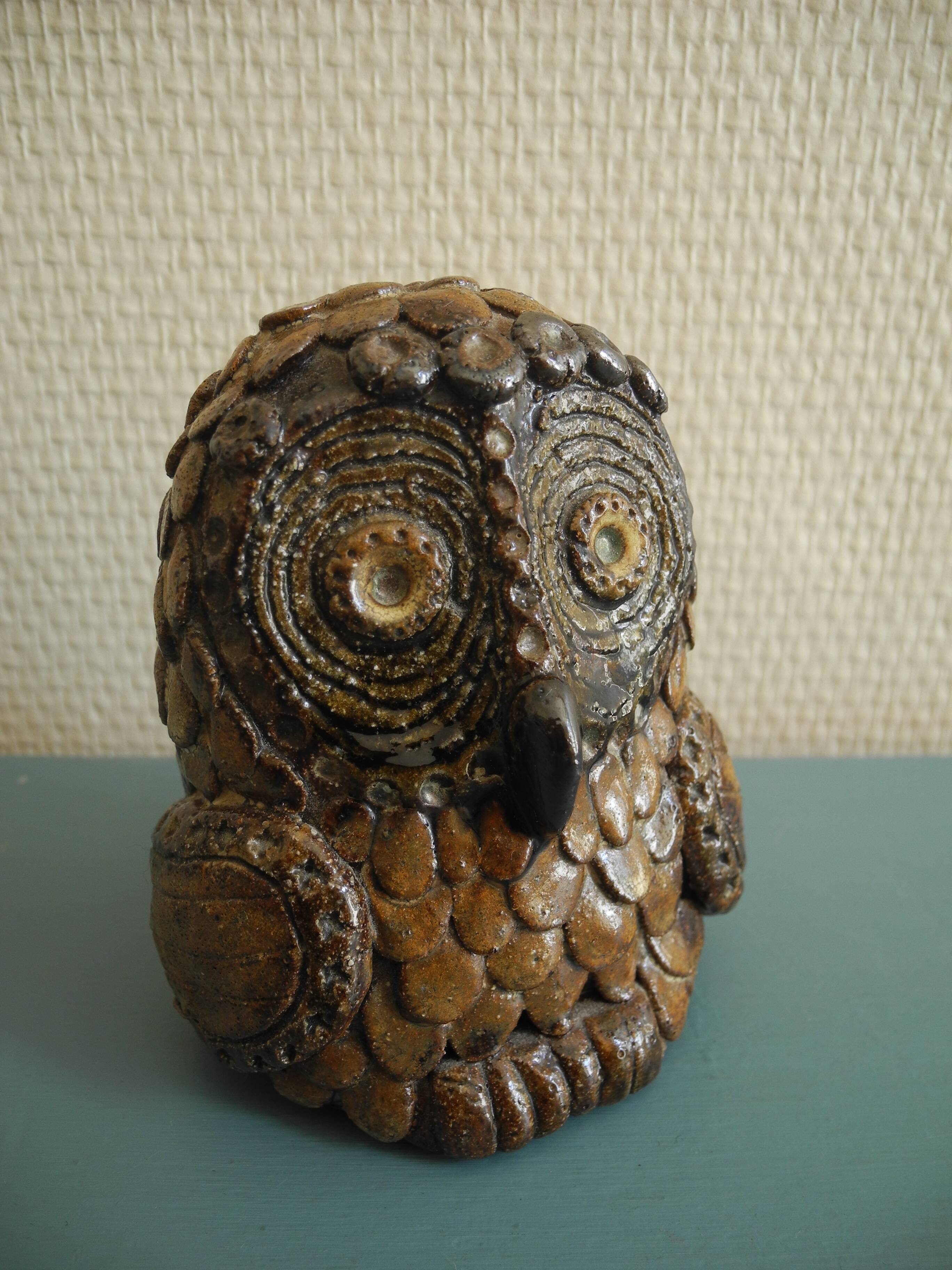 Ancienne sculpture chouette céramique terre cuite old ceramic owl statuette