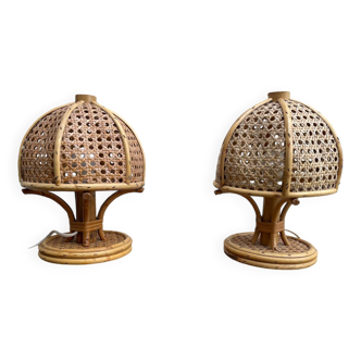 Pair of Italian rattan lamps