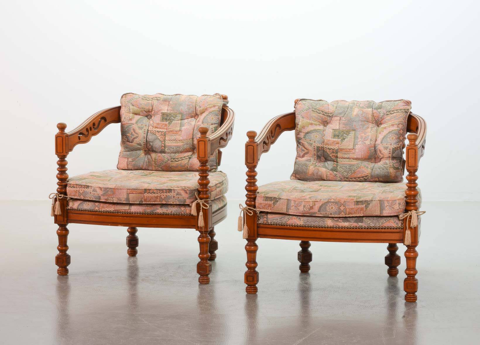 Giorgetti Gallery Collection Wooden Lounge Chairs w. Gobelin Upholstery 70s