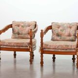 Giorgetti Gallery Collection Wooden Lounge Chairs w. Gobelin Upholstery 70s