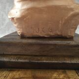 Bust in raw earth of atelier bust face of woman signed j.c.g.