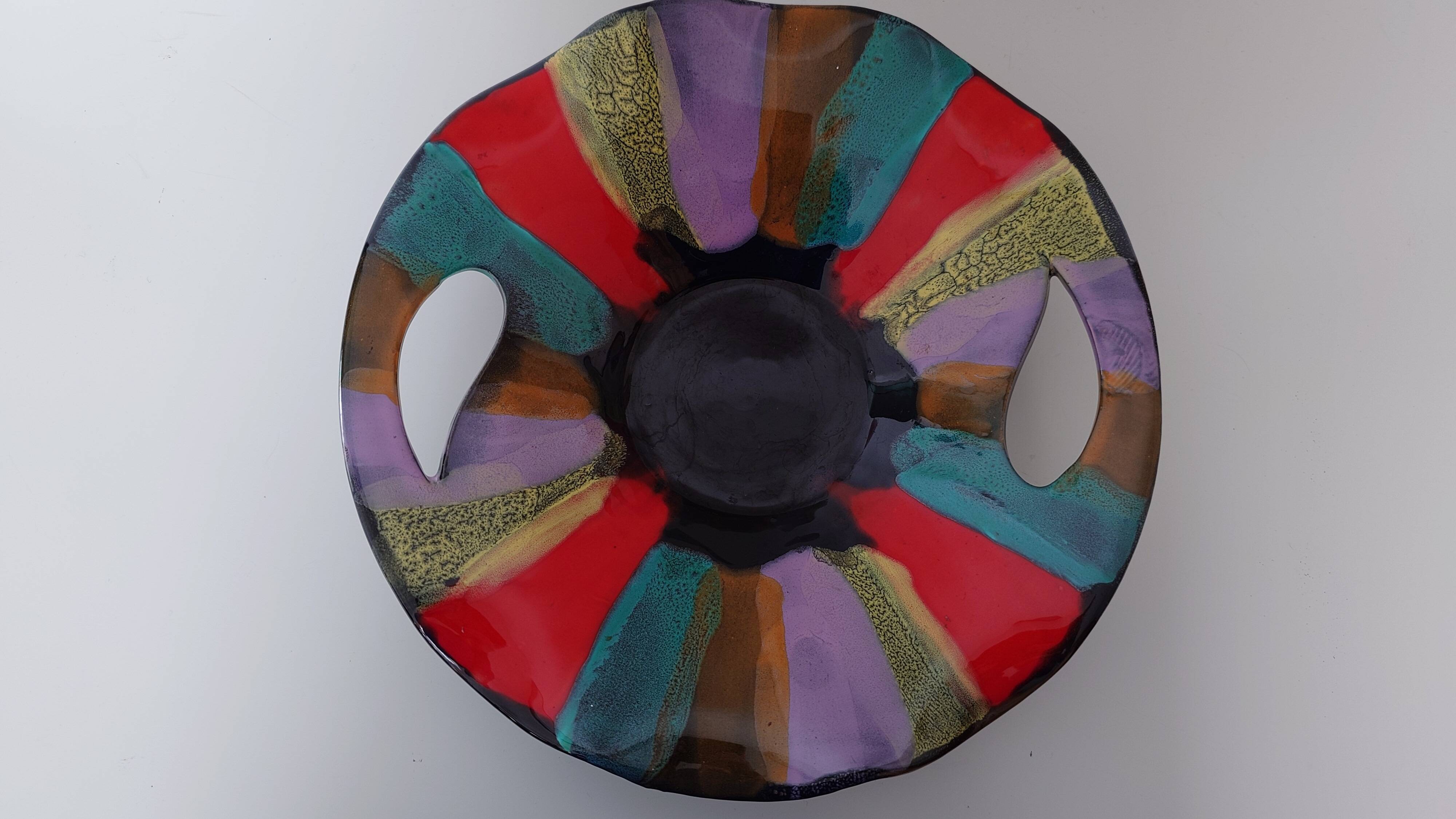 Large Vallauris ceramic bowl signed – colourful decorative centrepiece.