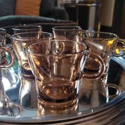 Set of 7 vintage smoked glass coffee cups - 1970s-80s