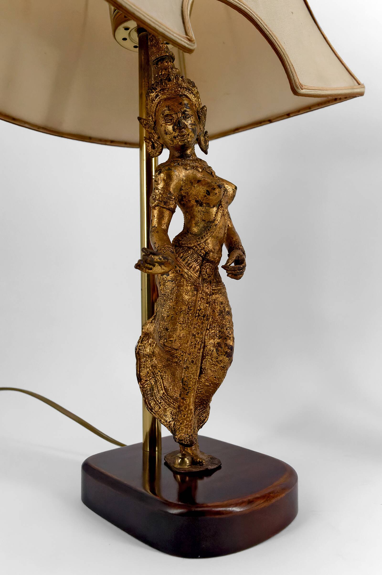 Pair of Sculptural Lamps in Gilt Bronze, Thai Dancers, 20th Century