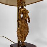 Paire de Lampes Sculpturales en Bronze Doré, Danseuses Thaïs, XXe