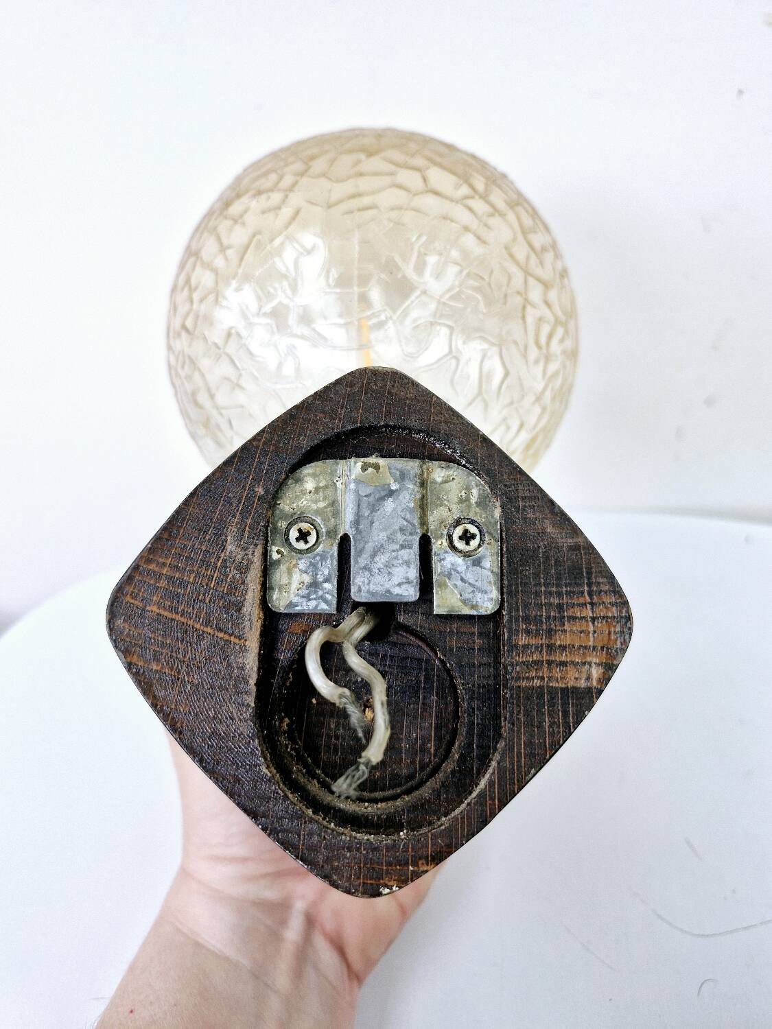 2 Art Deco ball wall lights Wood Cut glass Functional