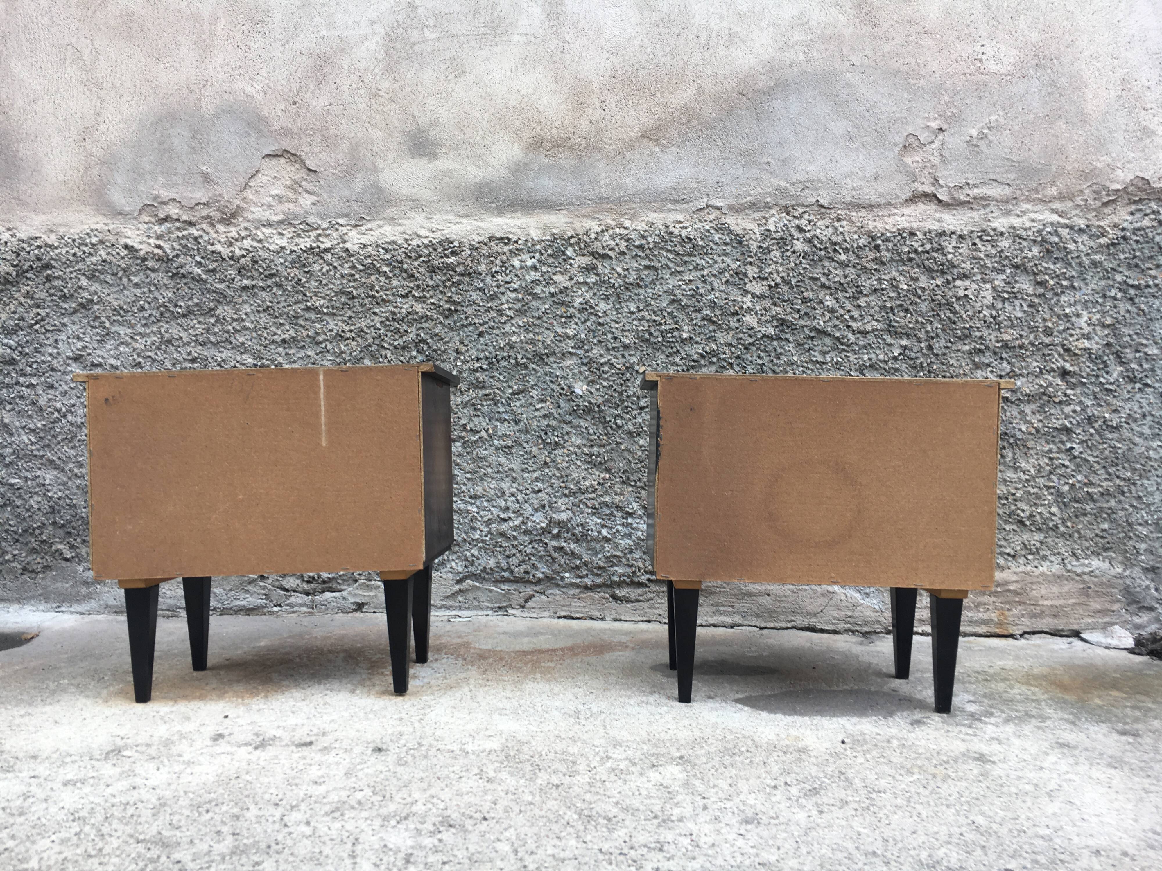 Paire de table de nuit chevet bout de canapé vintage ancien 1950 1960 rétro old french furniture