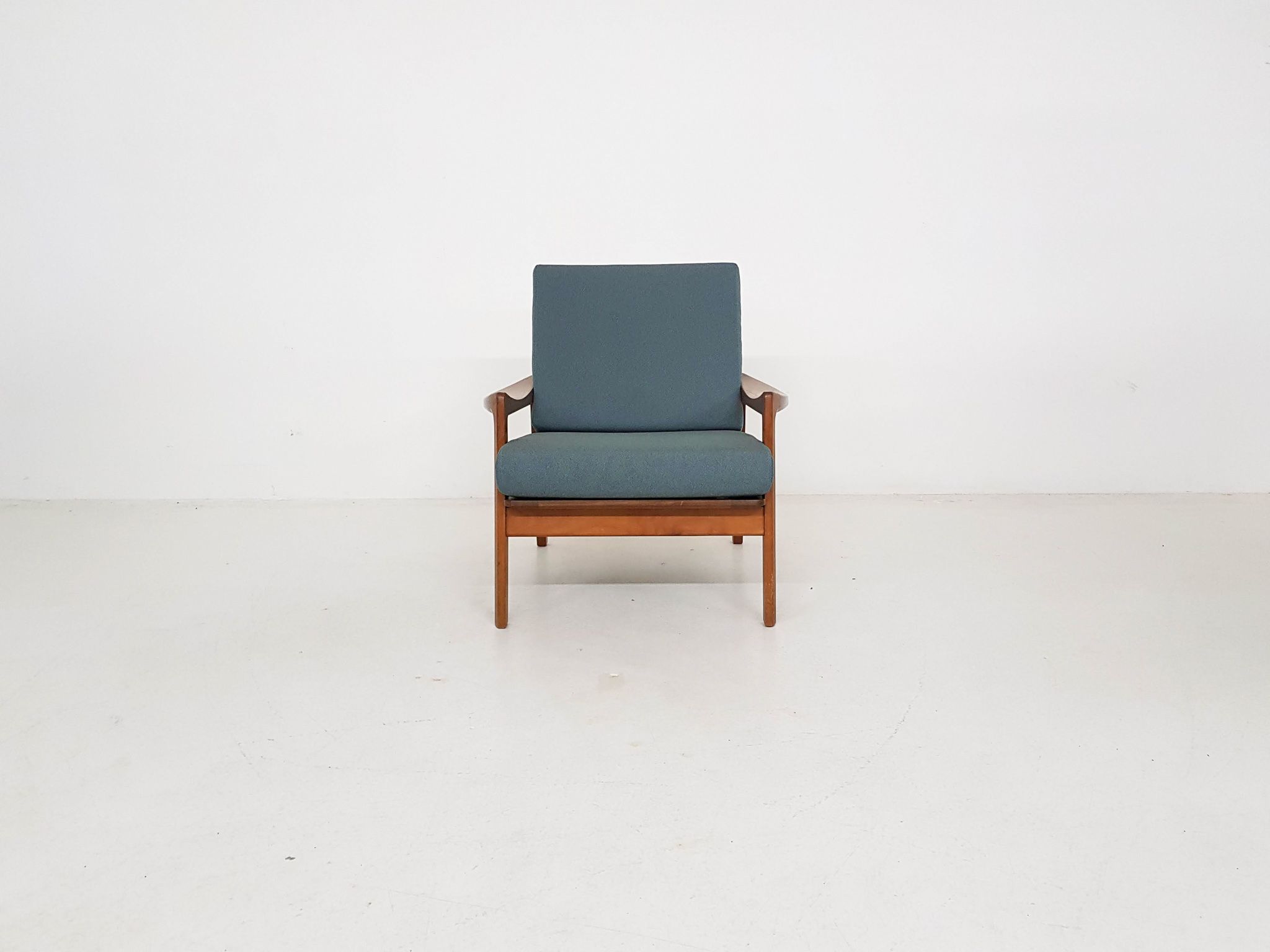 Teak danish modern lounge or armchair in new green fabric, Denmark, 1960s