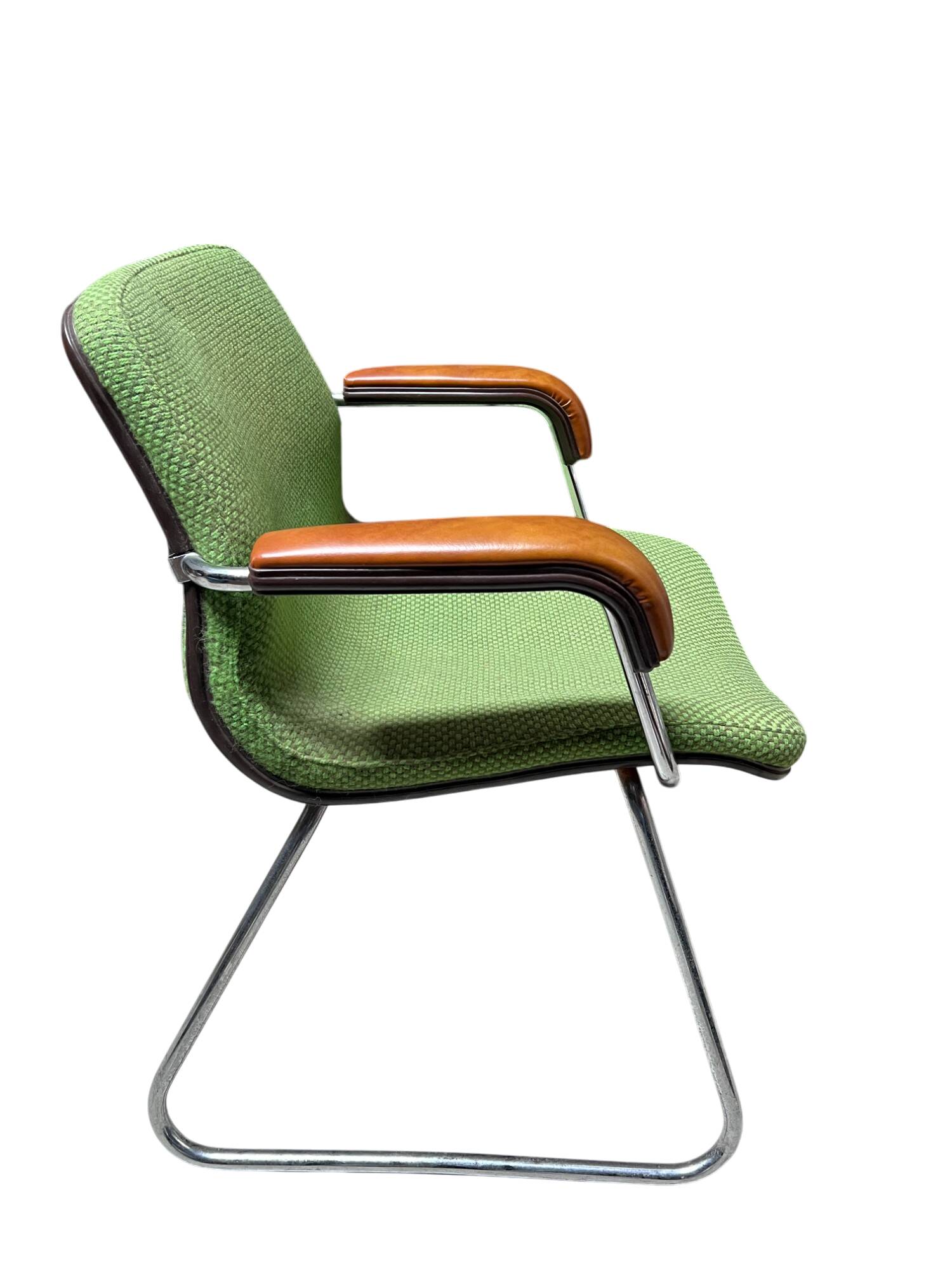 Metal and green fabric armchair
