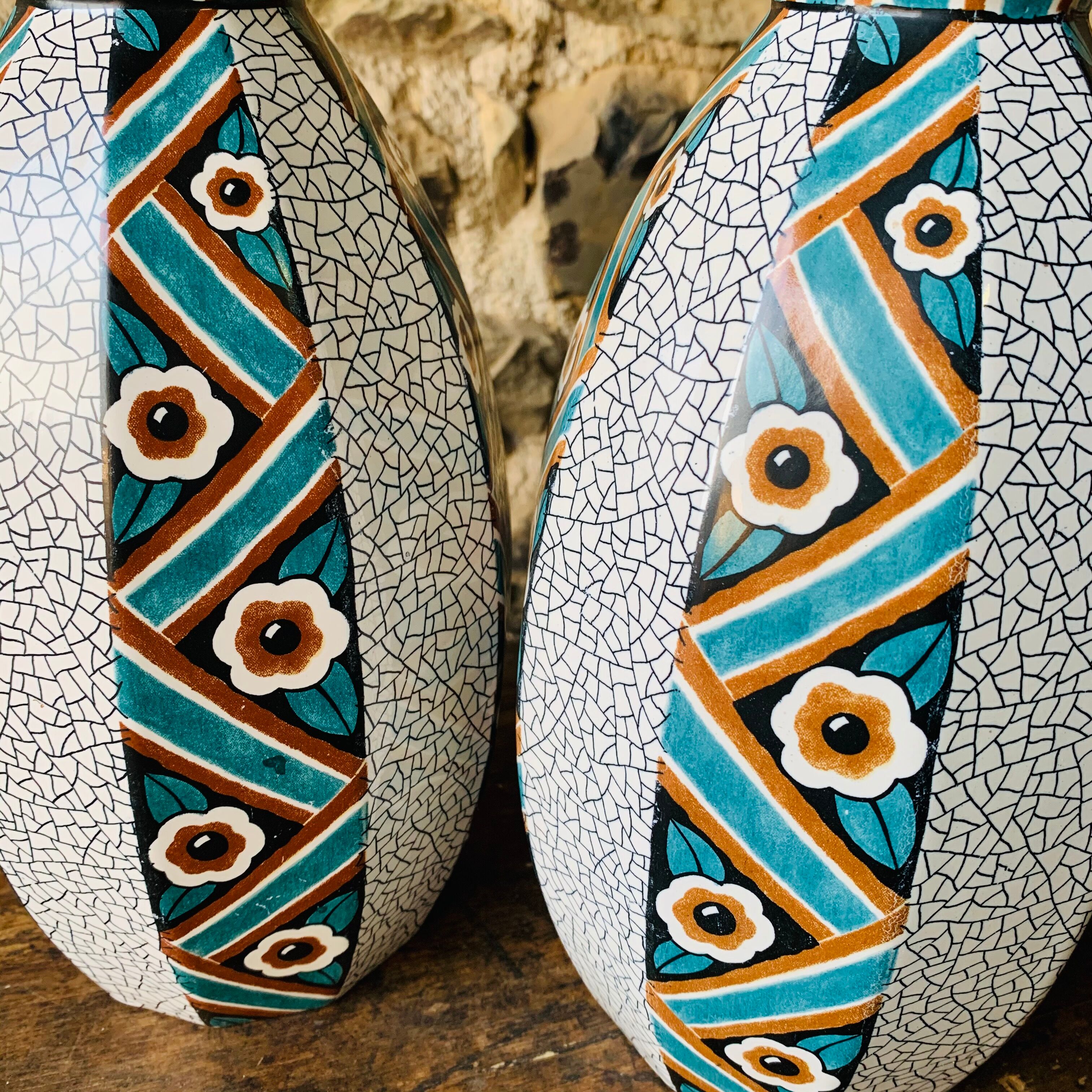 Pair of art deco vases in Sarreguemines earthenware