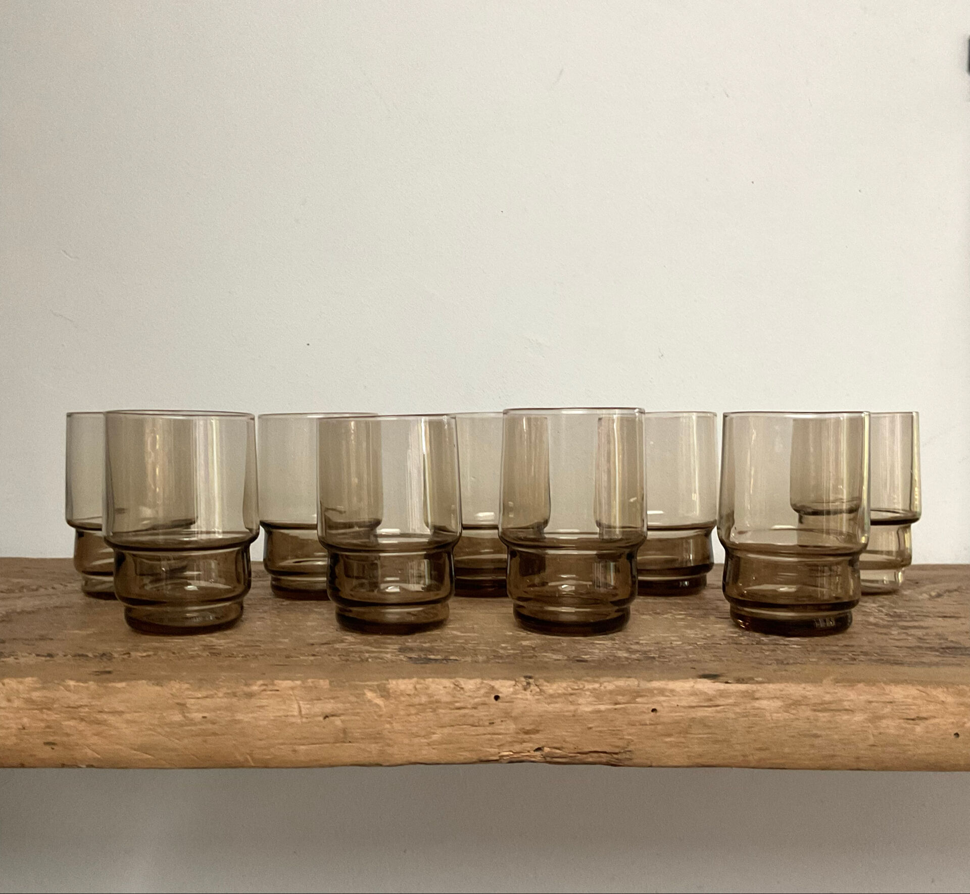 9 vintage smoked liqueur glasses