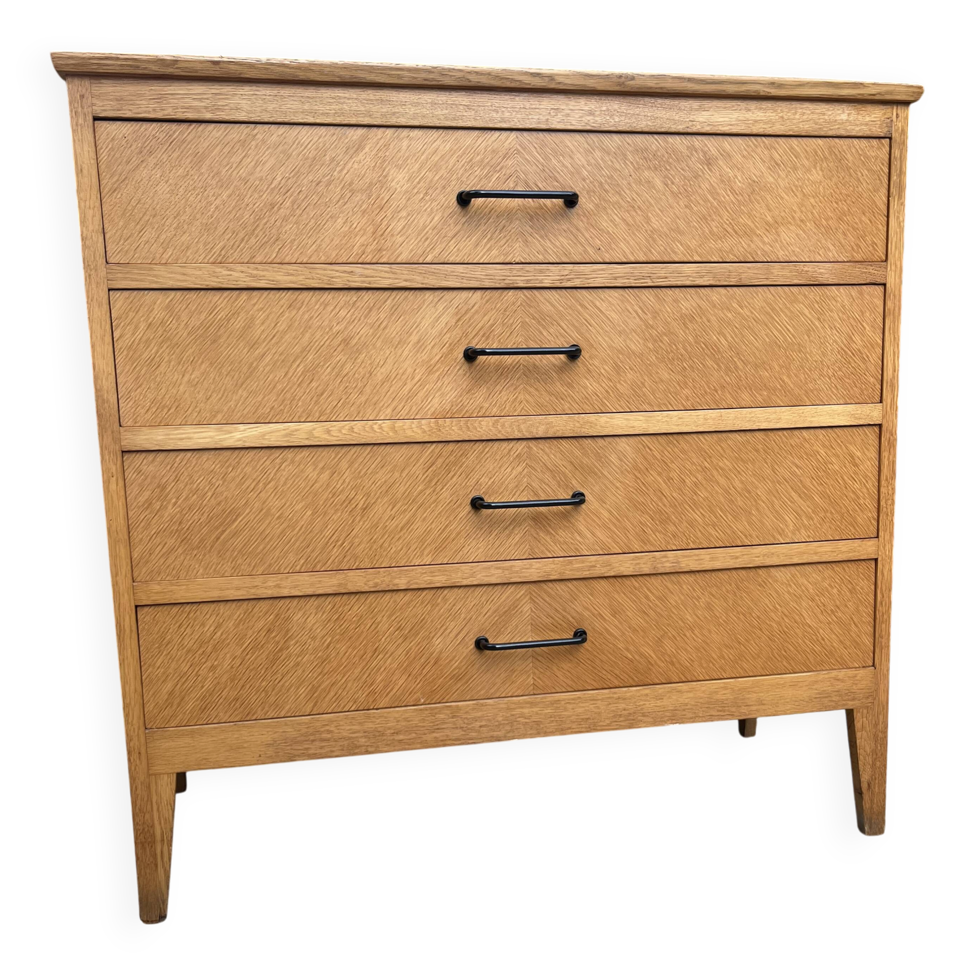 Commode vintage 4 tiroirs chêne clair 1960