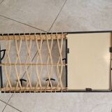 Designer coat rack in rattan and metal with 5 hooks and mirror - Raoul Guys style
