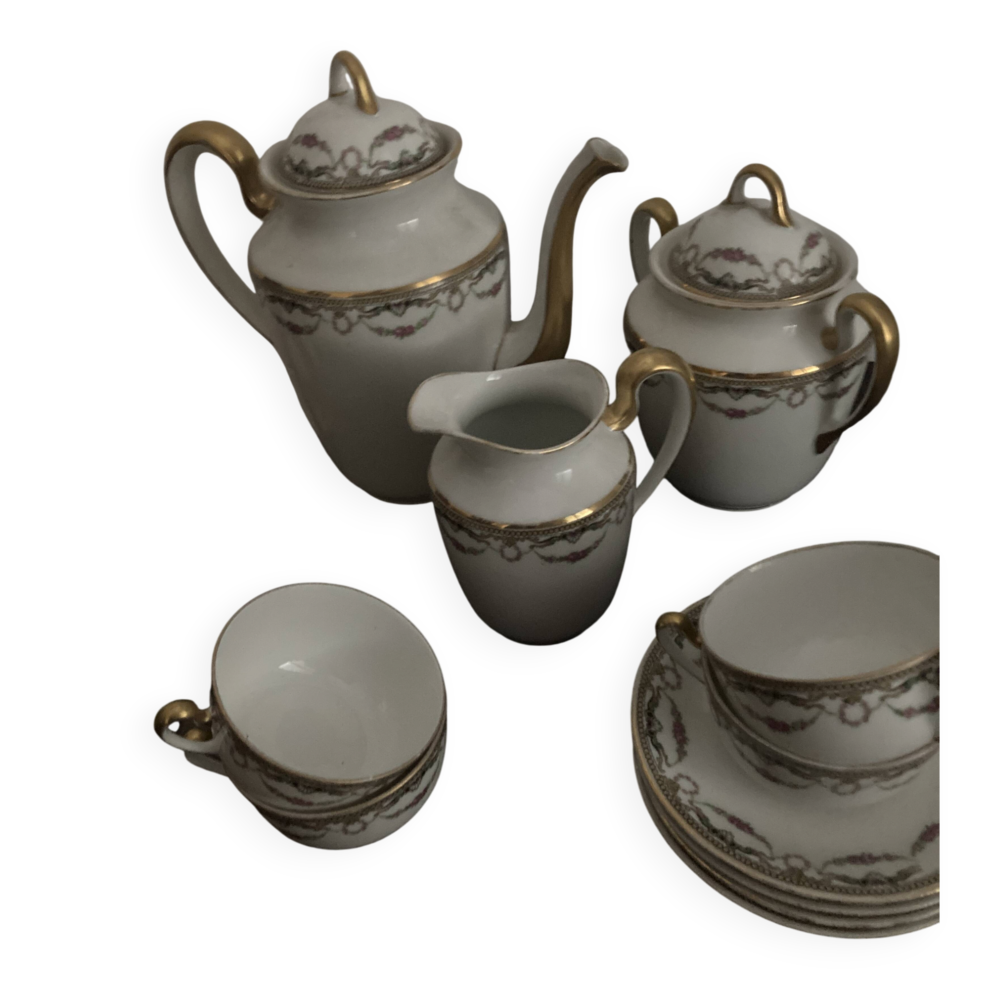 Complete café service porcelain Limoges William Guérin