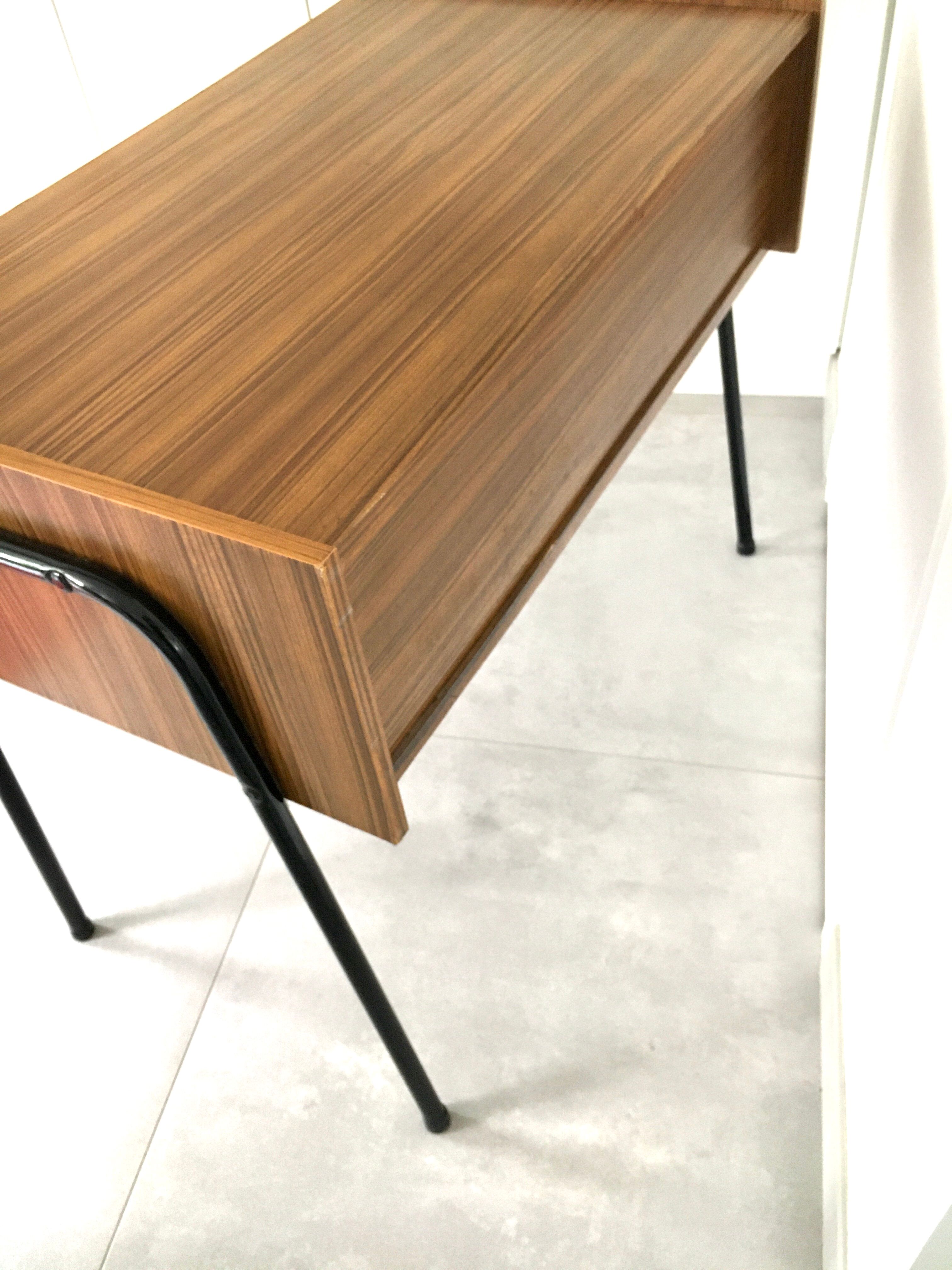 Vintage office teak décor and black steel base