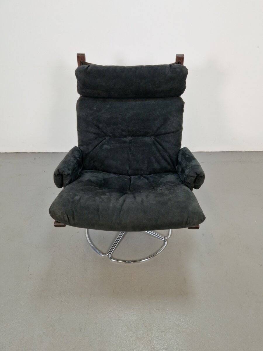 Vintage Black Alcantara Lounge Chair by Bruno Mathsson for Dux, 1960s