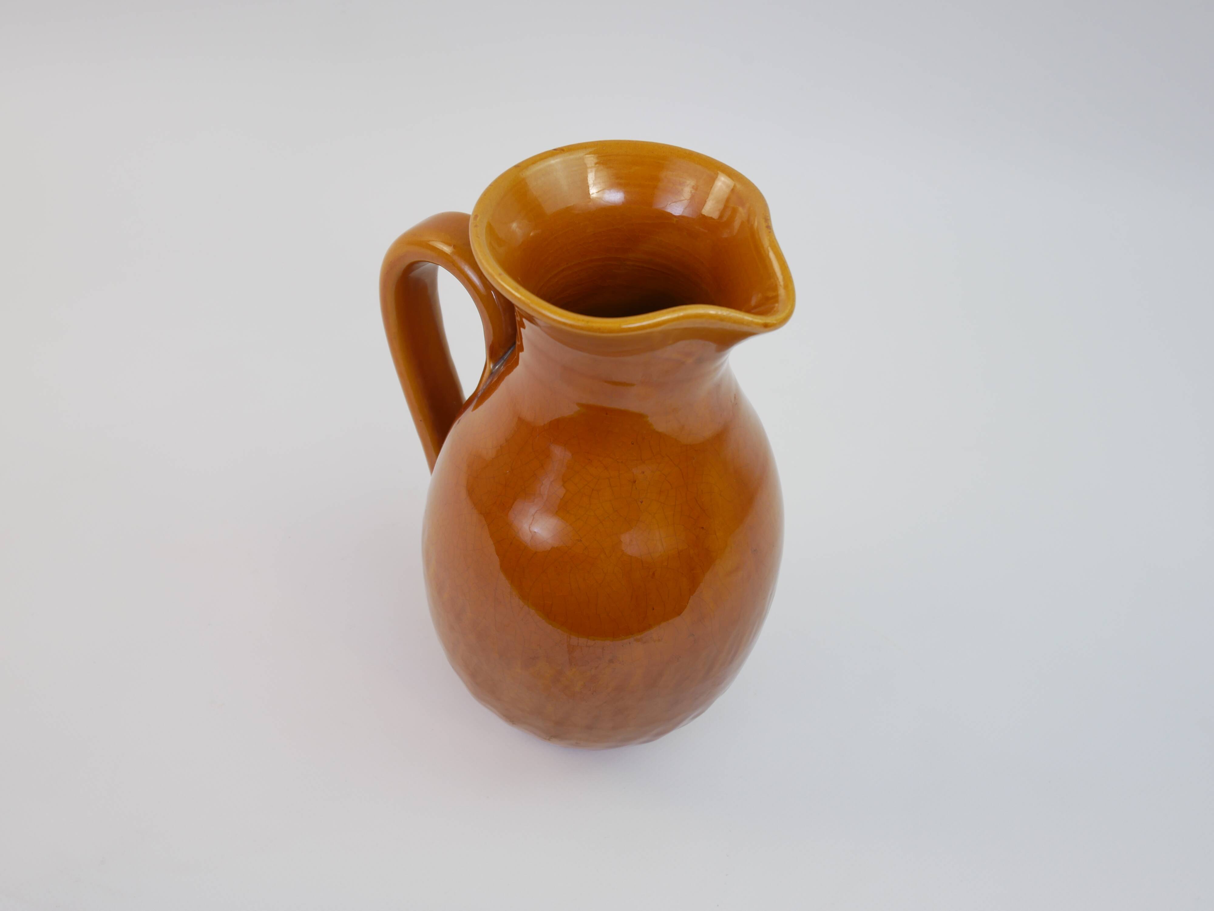 Yellow ochre ceramic pitcher signed Félix Céram Vallauris circa 1960
