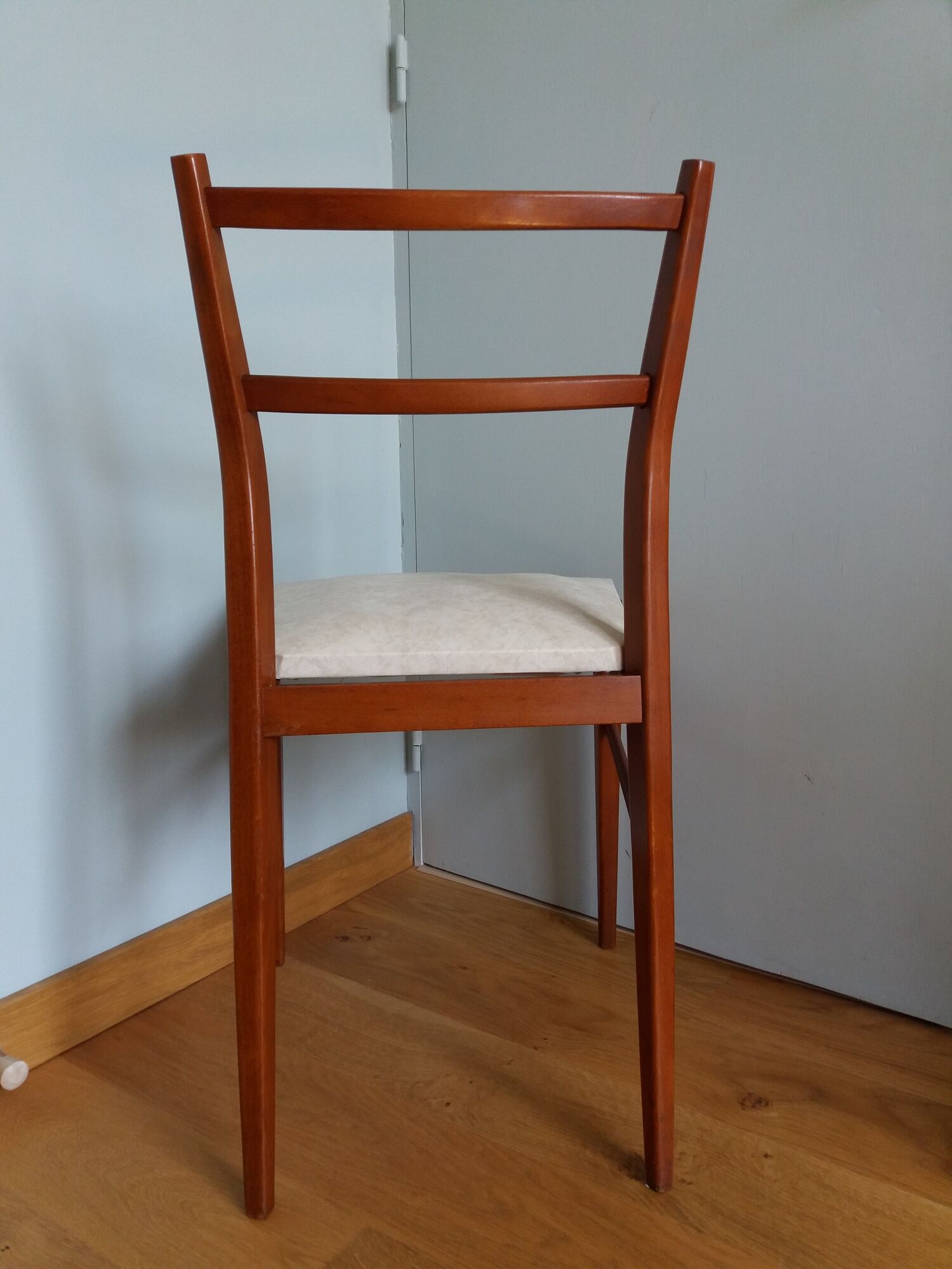 Scandinavian chair wood mahogany color and skai white