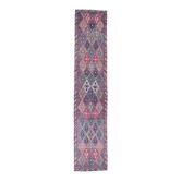 Tapis coureur en laine fait main turc des années 1970, motif losange rose et violet, 77x392.