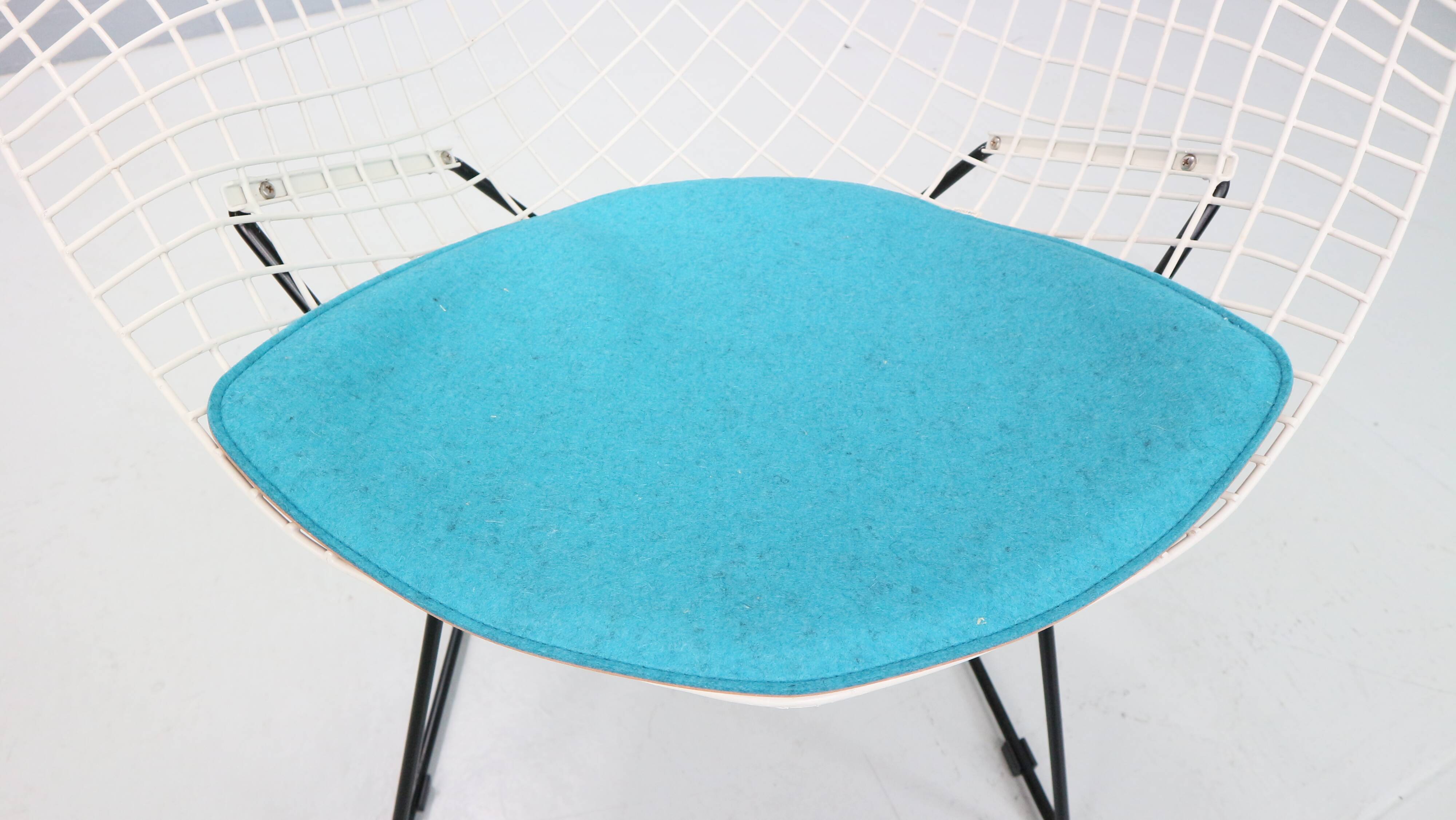 Diamond chair by Harry Bertoia in white & black metal and new blue seating