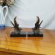 Pair of Art Deco Bookends of Swallows in Flight, Marble & Spelter