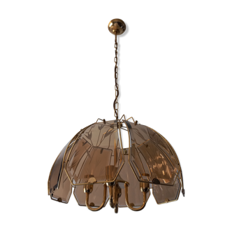 Amber chiseled glass pendant lamp