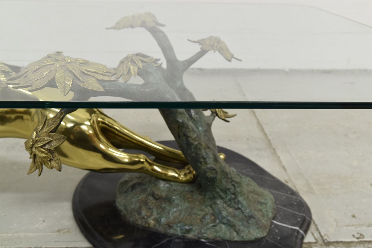 Panther table in bronze, brass and marble 1970