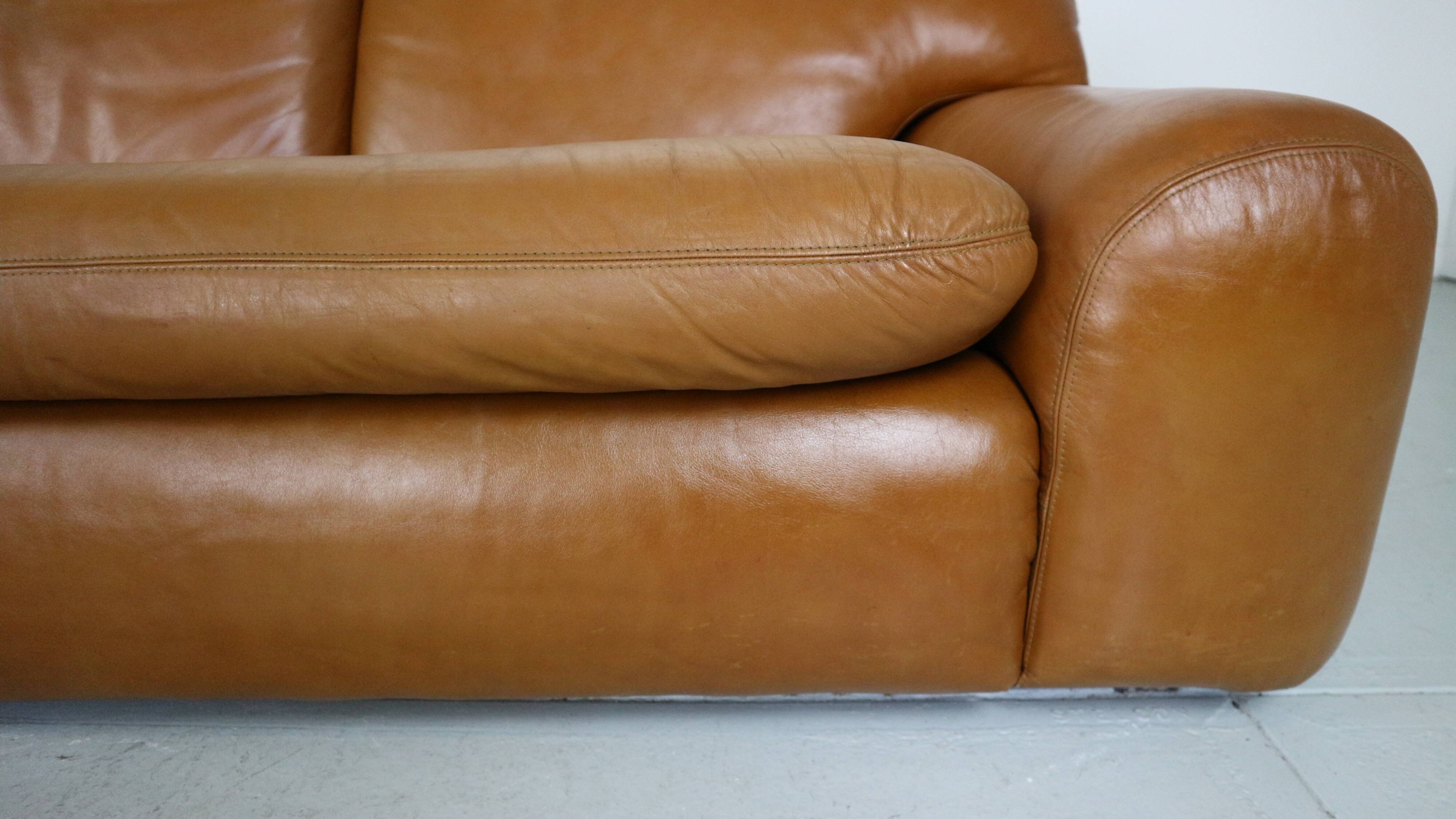 Cini Boeri Cognac Leather 2 Seater "Bengodi" Sofa For Arflex, 1970 Italy