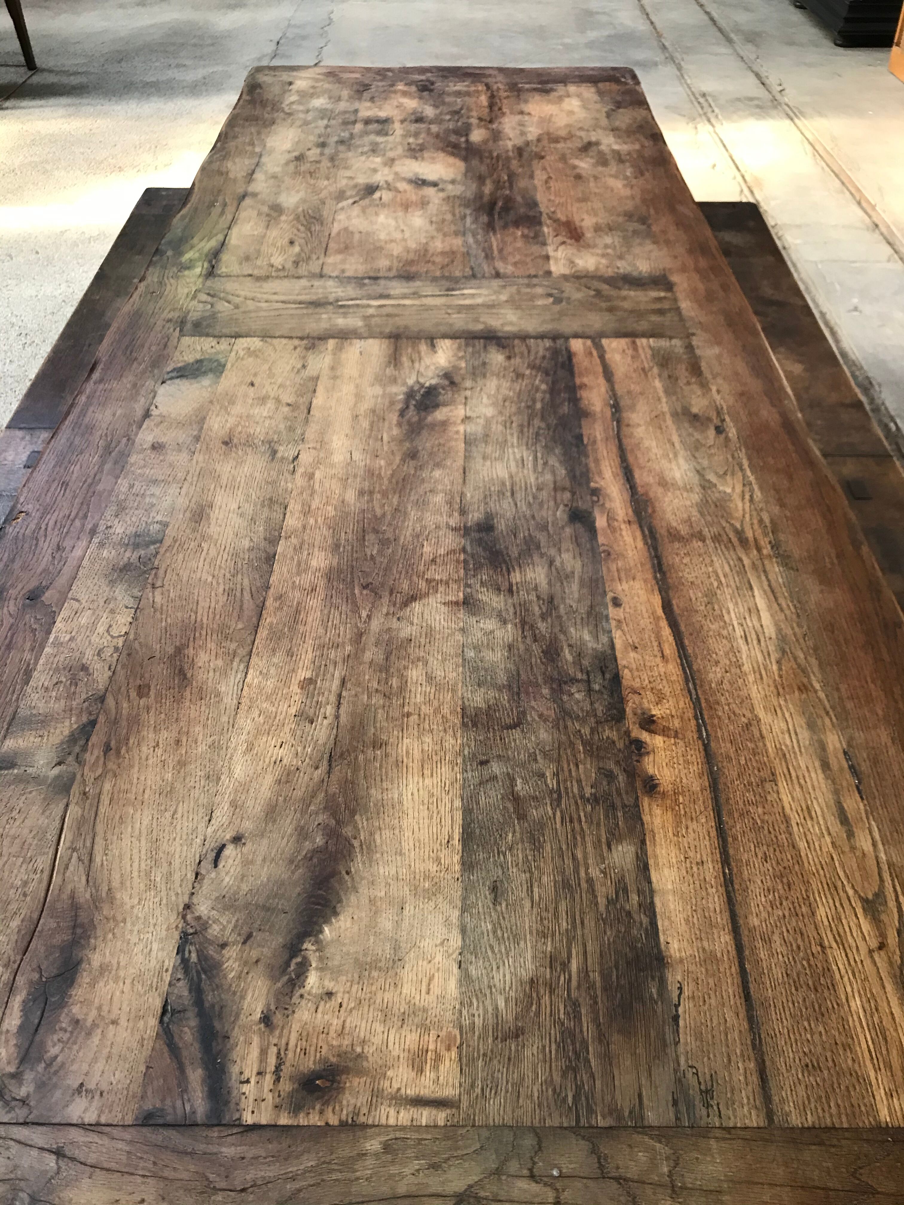 Farm table and two oak benches 19th