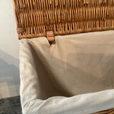 Woven wicker vintage suitcase