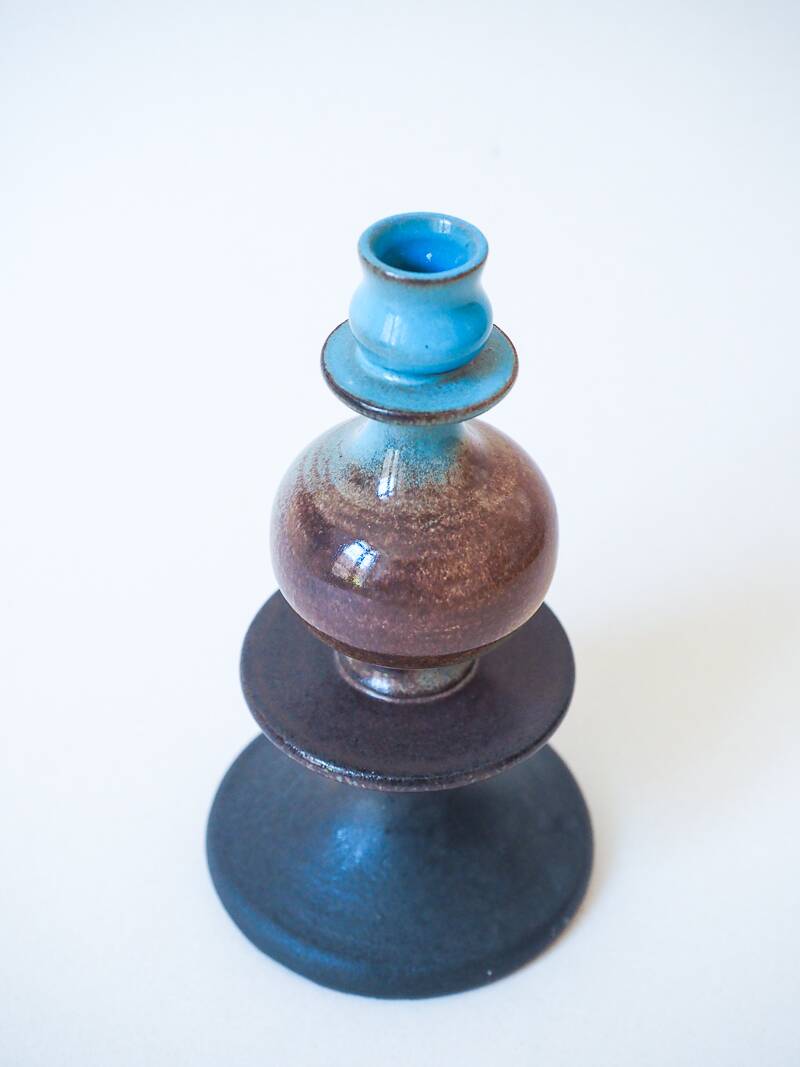 Vintage Vallauris candle holder signed Ferraro in glazed ceramic.