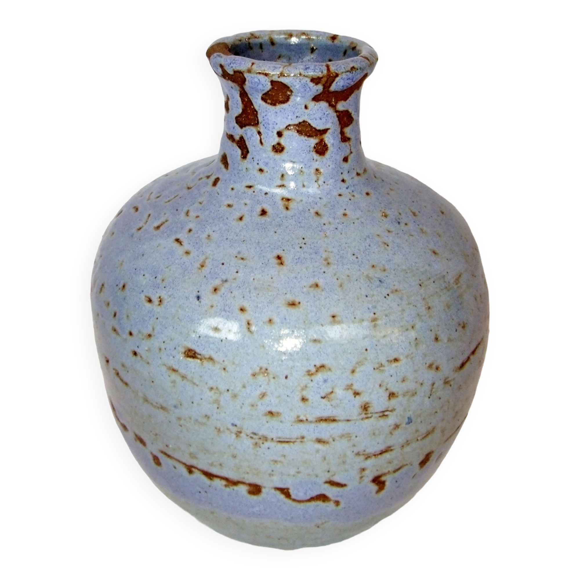 Vase boule céramique signée bleu Accolay ou autre 16 cm