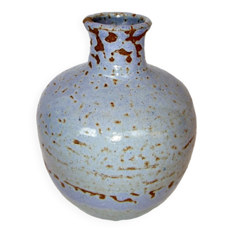 Vase boule céramique signée bleu Accolay ou autre 16 cm