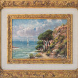 Coastal landscape with sailing boats