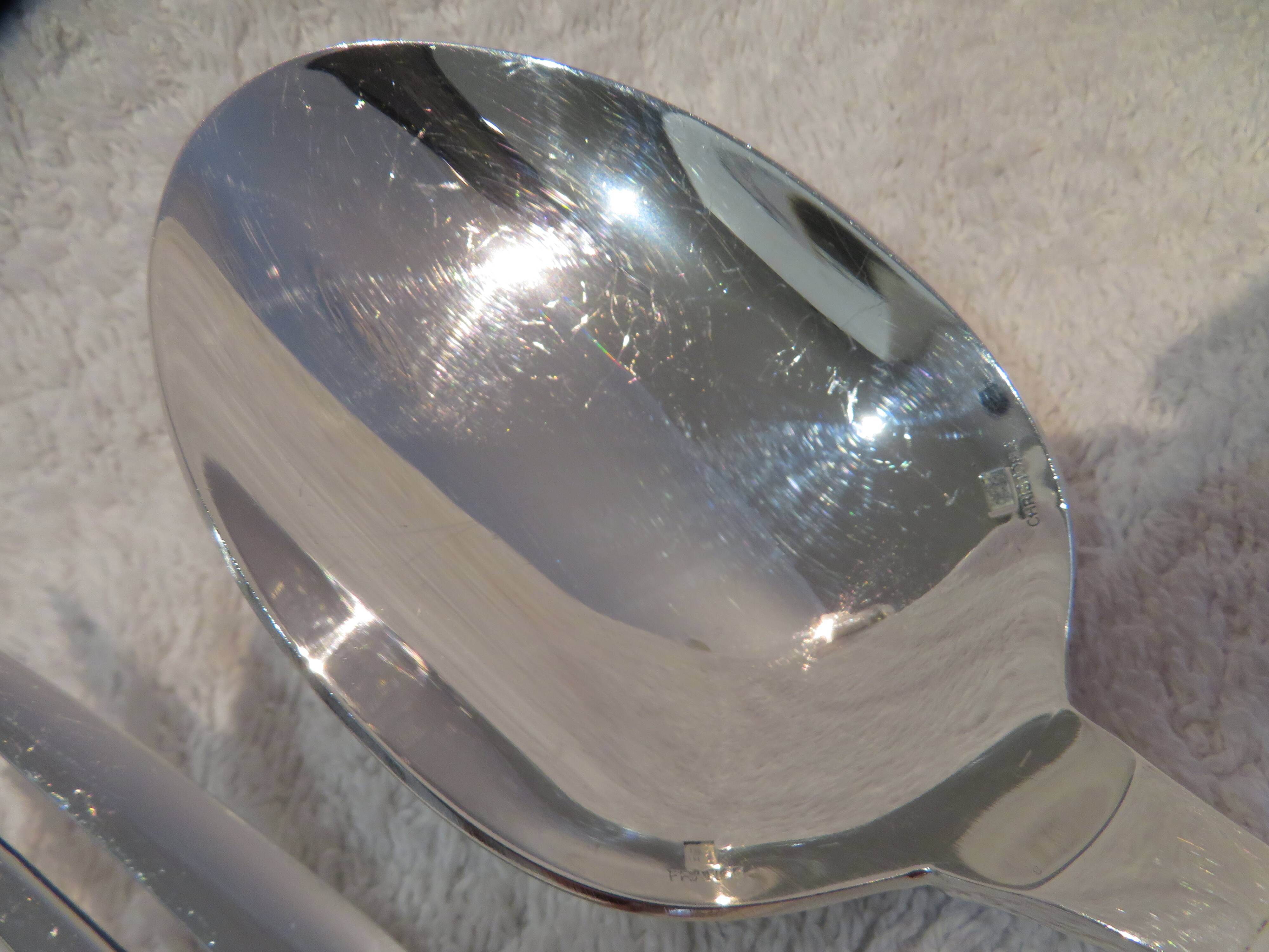 silver plated stew spoon and fork, Christofle Atlantide
