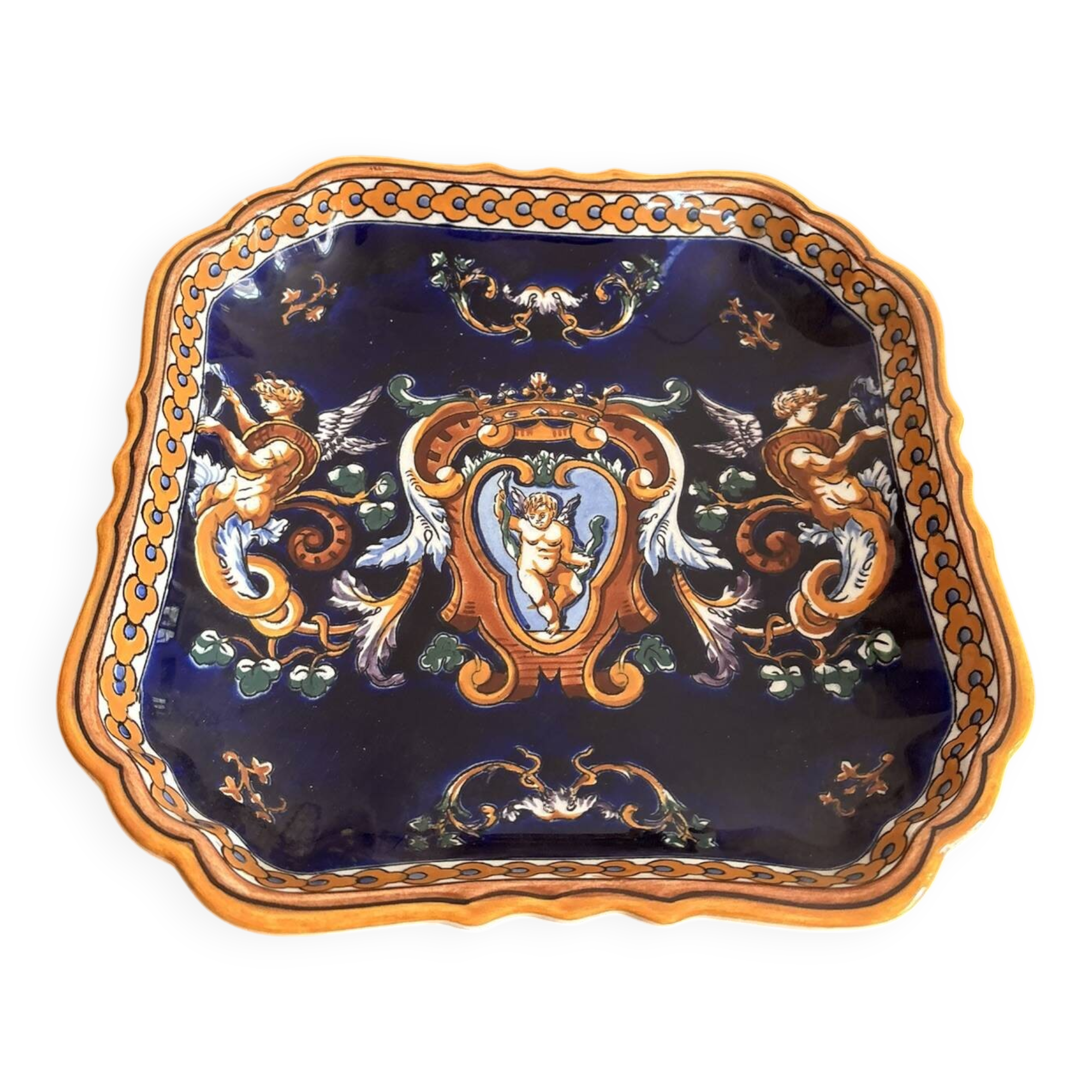 Plate Bowl Basket Earthenware Gien Renaissance Model Angel Cherub