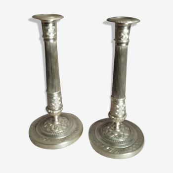 Pair of silver bronze candle holders