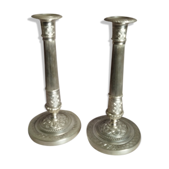 Pair of silver bronze candle holders