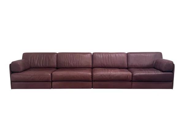 Brown leather modular sofa by De Sede; DS76, 1970s (straight)