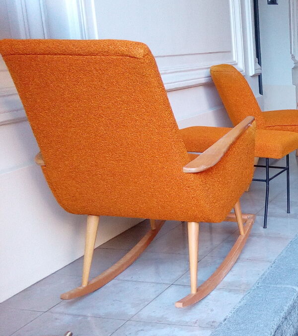 Rocking chair scandinave années 50-60 orange