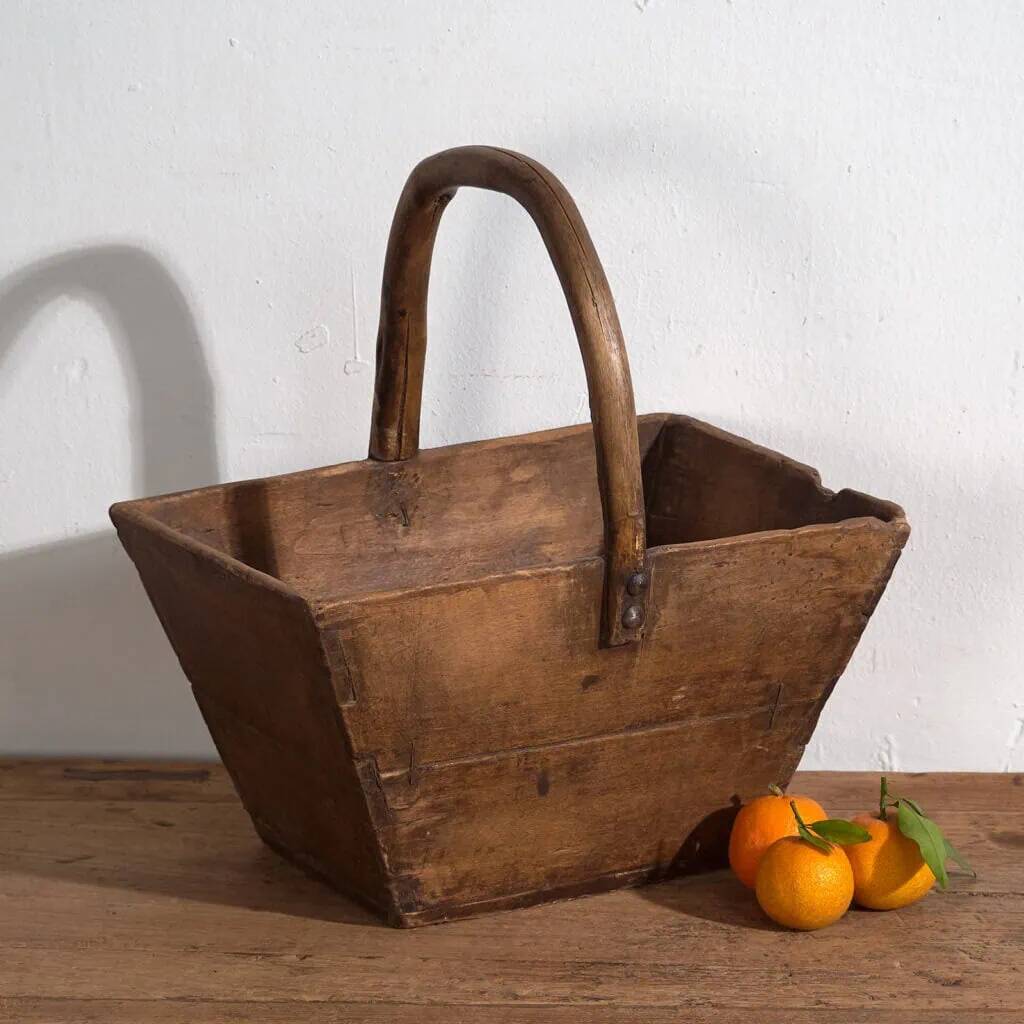 Antique solid wood basket (c.1900) #55