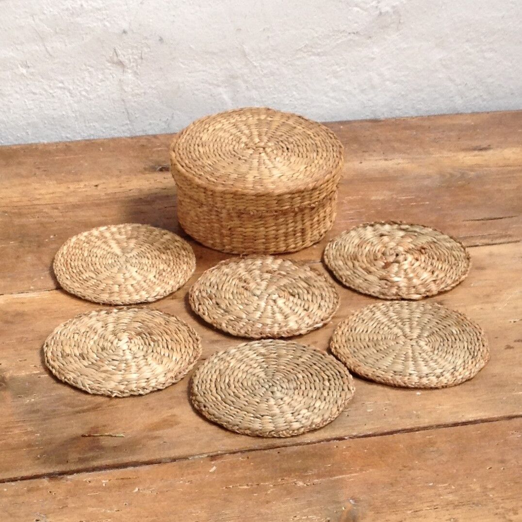 Under wicker glass and their  box
