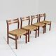 Mid Century Danish teak and paper cord dining chairs 1960s , set of 4